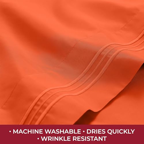 Image of Mellanni RV Short Queen Sheets - 4 PC Iconic Collection Bedding - Hotel Luxury, Extra Soft, Cooling Bed Sheets - Deep Pocket up to 10 inch (RV /Short Queen, Poppy Orange)