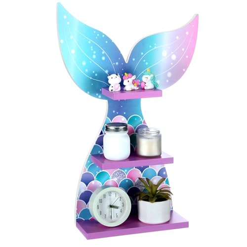 Bencailor Mermaid Wall Shelf Decor Wooden Floating Mermaid Tail Shelf