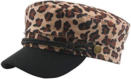 FIN86 Women's Leopard Print Beret Hat Casual Retro Flat Top Navy Cap,Men Women Fashion Fedora Hats Polyester, Beige, One Size
