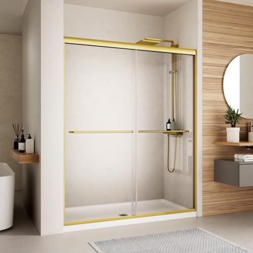 Image of Royal Guard Double Sliding Shower Door,56-60 inch W x 70 inch H，Brush Gold