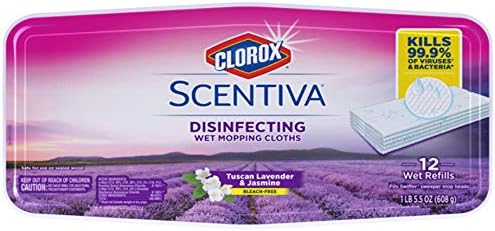 CX Company Clorox Scentiva Disinfecting Mopping Pad Tuscan Lavender & Jasmine-12 Wet Refills, 5.90 Inch x 2.25 Inch x 11.44 Inch, White