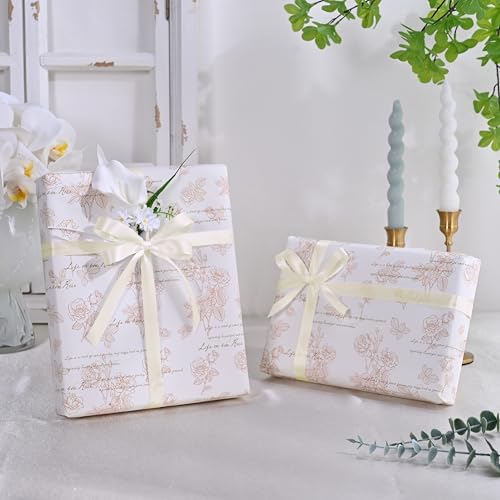 Image of 2 Rolls Double Face Ivory Satin Ribbon 7 /8 Inch Polyester Ivory Ribbon for Gift Wrapping Very Suitable for Weddings Party Invitation Decorations and More,Total 50 Yards
