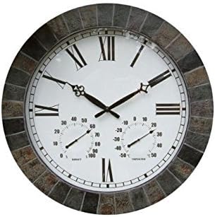 Large Slate Effect Outdoor Garden Clock with Thermometer and Hygrometer - 45cm (17.7") by About Time