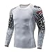 T-Shirt Hommes Col Rond Épissage Impression Manches Longues Shirt Homme Coupe Ajustée Séchage Rapide Compression Shirt Hommes Entraînement Fitness Course Sportshirt Hommes TC124 L