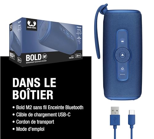 Fresh 'n Rebel Bold M2 Enceinte Bluetooth Portable avec 24h D'Autonomie, Étanche (IP67), Haut-Parleur Bluetooth, Basses Profondes, Volume Puissant, Mode de fête, Réglage du Volume (Bleu)