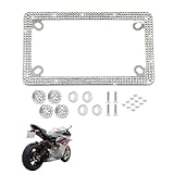 Fashion Motorcycle Glass Crystal Premium Silver Bling License Plate Frames,Exclusive Bling Motorcycle License Plate Holder,Motorbike Rhinestone License Plate Covers(1PC)