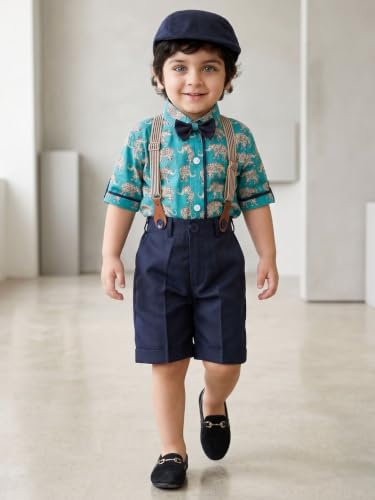 Image of AJ DEZINES Kids Casual Wear Clothing Cotton Shirt Short Set For Boys