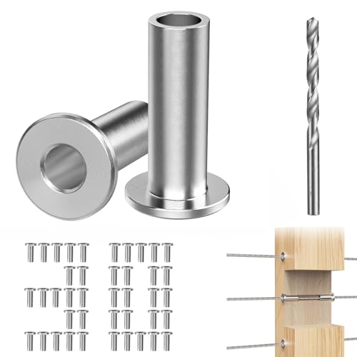 Image of Steel DN Mate 30 Pack Stainless Steel Protector Sleeves for 1 /8 inch Wire Rope, Cable Railing Hardware for Deck /Cable Railing System, T316 Marine Grade, Cable Sleeves Come with a Drill Bit DE100