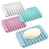 👍【4 colores diferentes】 Las jaboneras de silicona están disponibles en 4 colores y se pueden personalizar según sus necesidades. Haga su vida llena de colores y esté de buen humor todos los días. También es una decoración perfecta para baño, encimera y cocina.