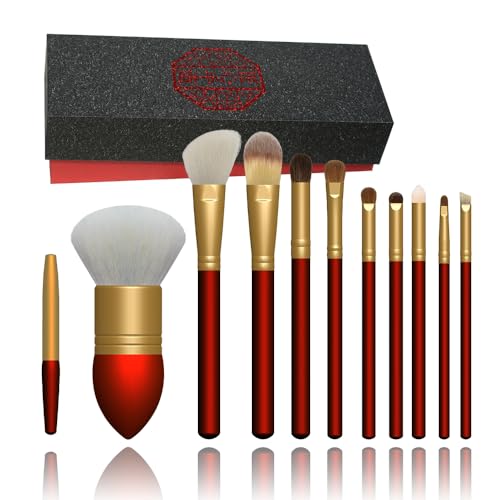OYE Professional Makeup Brush Set - Goat Hair Powder Brush, Synthetic Foundation & Lip Brush - 5 Pcs - White, Red, Golden - All Skin Tones & Types - Cruelty Free