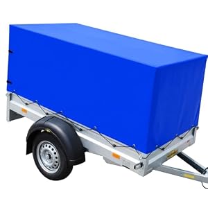 PEESHON Anhängerplane 210×114×90 cm, Anhänger Hochplane mit Ösen, 6 Schnallen & 8 m Gurt, LKW Plane Wasserdicht, Winddicht, Sonnenbeständig, aus 600D Oxford-Gewebe
