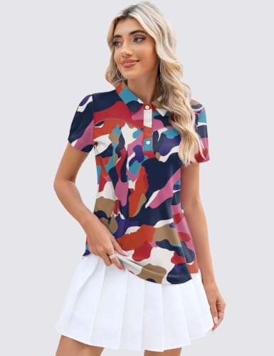 Image of TFSDOD Womens Golf Polo Shirts Collared Short Sleeve T Shirt Lightweight Moisture Wicking Polo Casual 3 Buttons Outfits