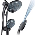 AquaCare As-Seen-On-TV High Pressure Handheld/Rain 80-mode 3-way Shower Head Combo with Adjustable Arm - Anti-clog Nozzles, Tub & Pet Power Wash, 6 ft. Stainless Steel Hose, ORB Bronze Finish