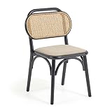 Kave Home - Chaise Doriane en Bois d'orme Massif Finition laqué Noir et siège en Tissu