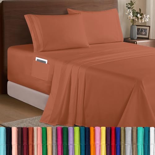 Image of Elegant Comfort Luxury 1500 Premium Hotel Quality Microfiber 4-Piece Sheet Set - Soft, All Around Elastic 18-24 Inches Deep Fitted Sheet - Extra Deep Pocket Sheets, California King, Coral