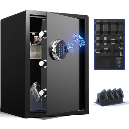 35LB Biometric 4 Pistols Safe with Fingerprint Lock, 3-8 Digit PIN | 2-in-1 Storage for 4 Pistols & Valuables, 2.04 Cu Ft Capacity, 30 Fingerprints, All-Metal Knob, Silent Mode & Type-C Power thumbnail 9