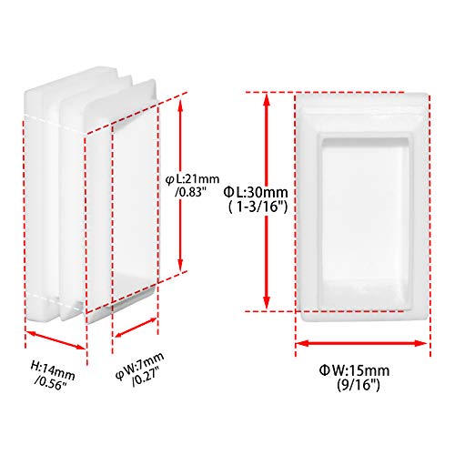 Image of Flyshop 8 PCS Tube Chair Glide Rectangle Tubing End Cap White Plastic Plug Pipe Inserts 15 x 30 mm, 19 /32 inch x 1-3 /16 inch