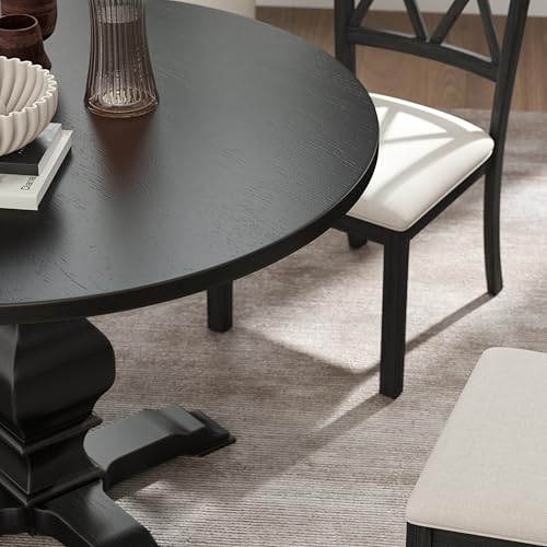 Image of Roundhill Furniture Havre Pedestal Base Round Dining Table, Black