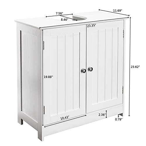 Kcelarec Bathroom Pedestal Sink Storage Cabinet, Bathroom Wood Storage Cabinet with 2 Doors, Pedestal Under Sink Organizer Cabinet with Internal Shelf,White