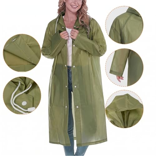 Image of Motopack EVA Waterproof Raincoat for Men & Women with Hood | Unisex Reusable Transparent Universal Rain Wear Lightweight Full Sleeve Poncho with Button Closure for Travel Camping & Hiking(Olive Green)
