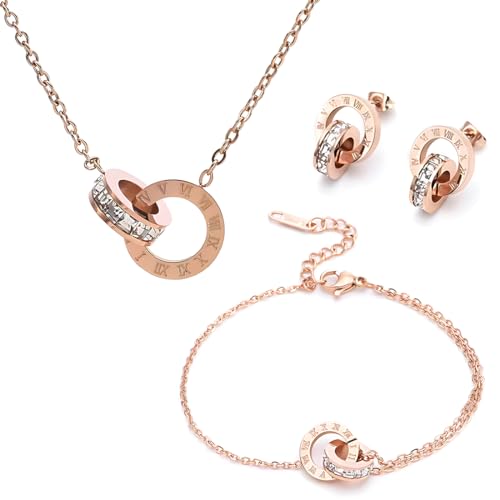 ARHZ set gioielli donna, collana, bracciale, orecchini, set in oro rosa