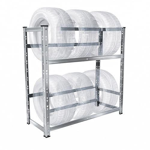 Relaxdays Reifenregal für 4–6 Räder, HBT: 100 x 85 x 35 cm, 150 kg je Ebene, Räderregal, Stecksystem, Stahl, Silber