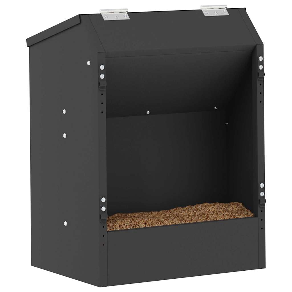 Comedero para conejos negro, 33,5 x 25,5 x 45,5 cm, de acero resistente a la intemperie, para interior y exterior, con capacidad de 3 kg, función de recarga fácil, construcción estable