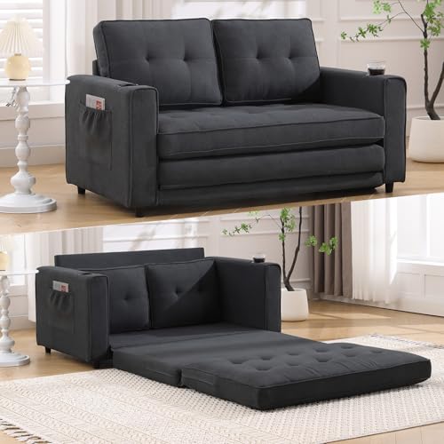 Qinazoe 55" Loveseat Sofa Bed, 3-in-1 Pull Out Floor Couch