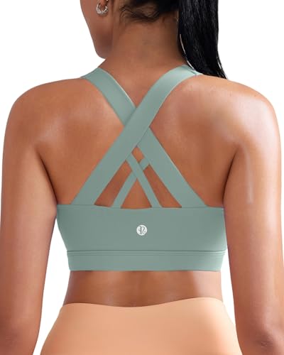 RUNNING GIRL Sports Bra for Women, Criss-Cross Back Strappy Padded Sports Bras Medium Support Yoga Bra with Removable Cups_RGWX2353_Green_XL_AU