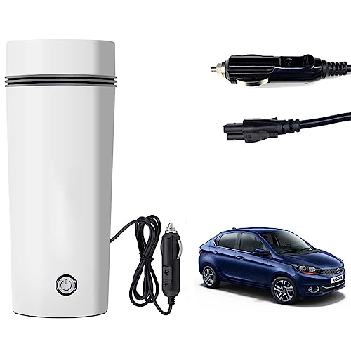 Image of Oshotto 12V Portable Electric Water Bottle for Hot Water Tea Coffee Kettle Mug Multipurpose Food Grade Fast Boil Auto Shut-off For Travel Camping, Road Trip Compatible with Tata Tigor (350ml) - White