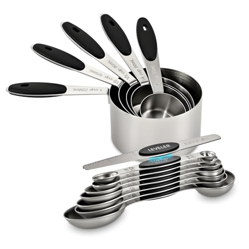 13-Piece Magnetic Measuring Spoons and Cups Set, Stainless Steel Kitchen Measure Tools with Silicone...