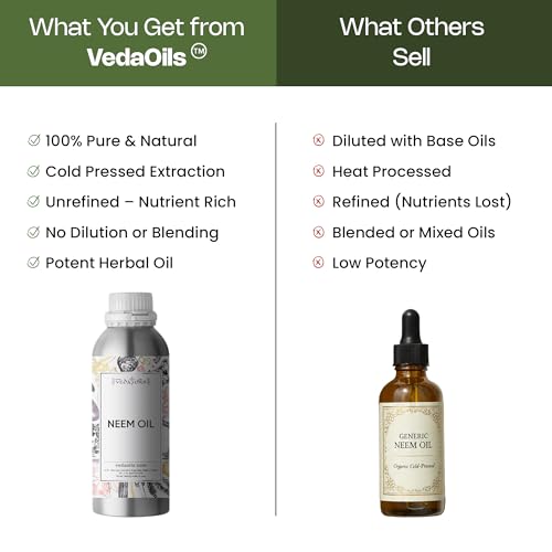 Image of VedaOils Neem Oil 500ml | 100% Pure Cold Pressed Natural Neem Oil for Hair Growth, Dandruff Control & Skin Itching Relief