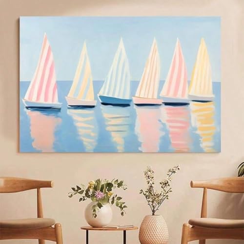 Bateau côtier d'été toile décorative pour réveiller un mur blanc avec un paysage marin coloré