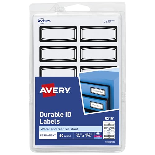 Image of Avery(R) Durable ID Labels, 3 /4 inch x 1-3 /4 inch, Black Border, Writable and Printable Labels, 60 Total (5219)