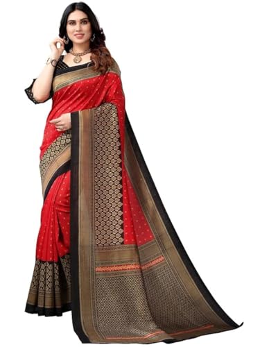 Satrani Women's Banarasi Silk Blend Saree (2680S207N_Red & Gold), Red & Gold, One Size