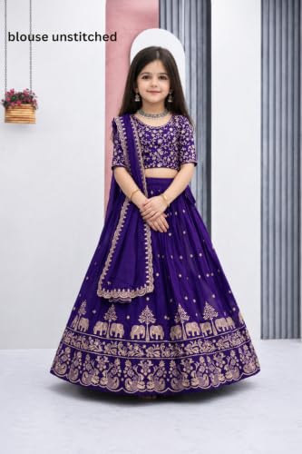 Image of Kids Lehenga Choli with Elephant Embroidery