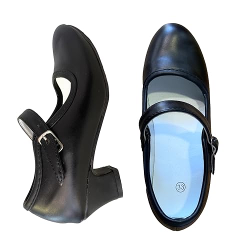 Zapatos Tacón Niña Sevillana, Zapatos Flamenco Mujer de Ballet Princesa, Elige una Talla más Que Normal (Negro, Adolescente, Mujer, 40, Números, Sistema Tallas Calzado EU, Mediano)