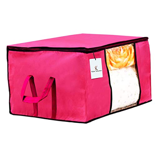 Image of Kuber Industries Non Woven 6 Pieces Saree Cover and 3 Pieces Underbed Storage Bag, Cloth Organizer for Storage, Blanket Cover Combo Set (Pink) -CTKTC38484