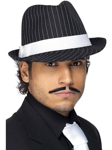 Smiffys Chapéu Trilby Deluxe, preto, risca branca e faixa branca