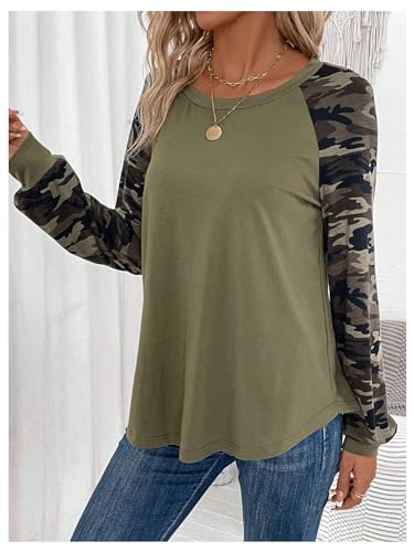 Women's Camo Print Long Sleeve Tee Tops Casual Crewneck Tees Shirts Casual Fall T Shirt4