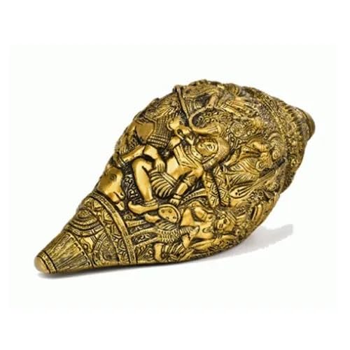 Shankh/conque en laiton pour la chance et la prospérité Pièce maîtresse décorative sculptée à la main Or sacré pour Diwali Dhanteras Pooja attire la richesse et la prospérité – 7 cm Or