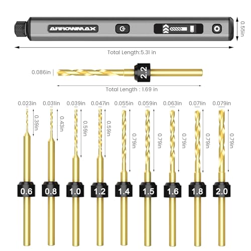 Image of AM ARROWMAX Mini Electric Drill Pen with Benchtop Press, 5-Speed, 10 Small Drill Bits with Aluminium Box, LED Lights, OLED Display, Resin Drill Set For Jewelry Making, Plastic, Wood (SDS ULTRA PLUS)
