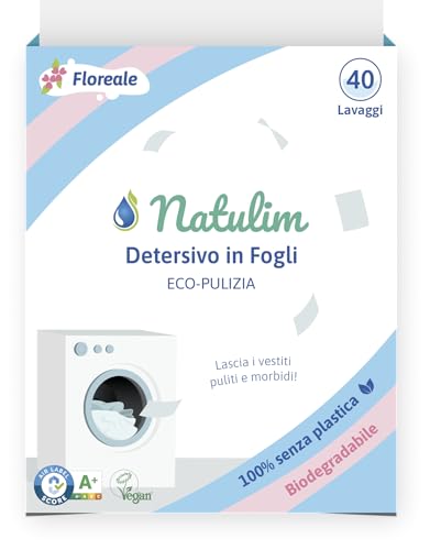 Natulim - Detersivo in strisce per lavatrice (40 lavaggi) - Include effetto morbidi, ecologico, anallergico, Zero Waste, Made in EU - Set pulito e morbido senza sporcare il pianeta (Fragranza Floral)