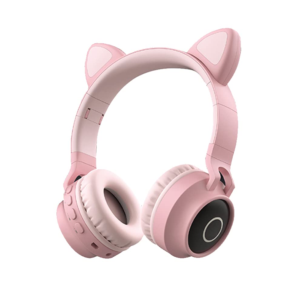 Cat Ear Headphone Wireless Foldable Gaming Headset with Cute Cat Ear Headphones (Pink)