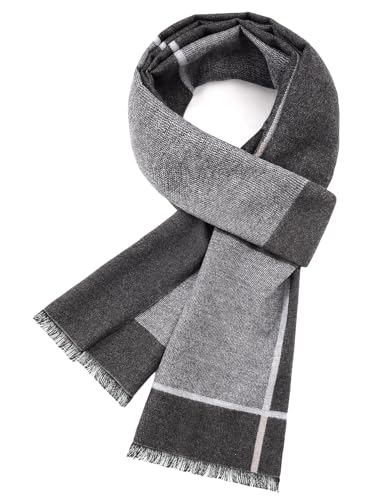 heekpek Schal Herren Winter Warm Lang Herrenschal Männer Plaid Tartan Scarf, 180cm×30cm, Graues langes Gitter