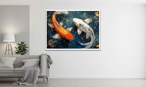 Tableau carpes koï contre murs vides : affiche japonaise 40x60cm