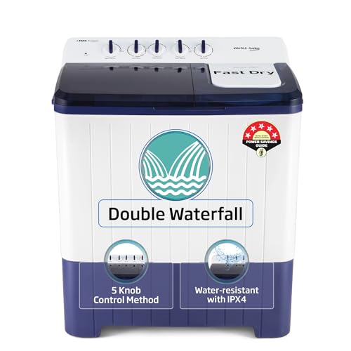 Image of Voltas Beko, A Tata Product 12 Kg 5 Star Semi-Automatic Top Load Washing Machine (WTT120UPA /BL5KPTD, Blue, Special pulsator and Double waterfall Technology)