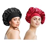 Jimkply Seiden Schlafmütze mit Breitem Gummiband, 2 Stück Seiden Schlafhauben Damen, Atmungsaktive Satin Haarhaube, für Lockenpflege, Nachtmütze für Langhaarige, Haar Schutzhaube