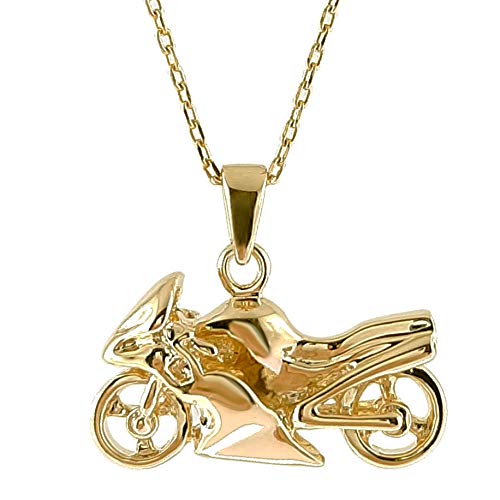 Pendentif moto en plaqué or 18 carats et chaîne 50cm aux finitions luxueuses