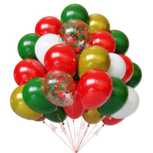 Image of HXBELTQ Christmas Balloons,55Pcs Red and Green Balloons, 12in Red Green Gold and White Balloon for Merry Christmas Theme Birthday Graduation Party Decorations
